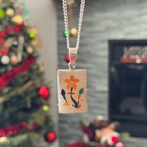 Soapstone Lapis Malachite + stones  Floral Inlay Pendant